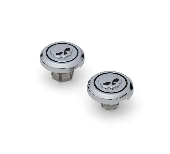 Cover the front axle in style with the famous Skull design penned at the hand of Willie G. These custom die-cast Axle Nut Covers add the finishing detail to complete a custom front end. • Chrome finish