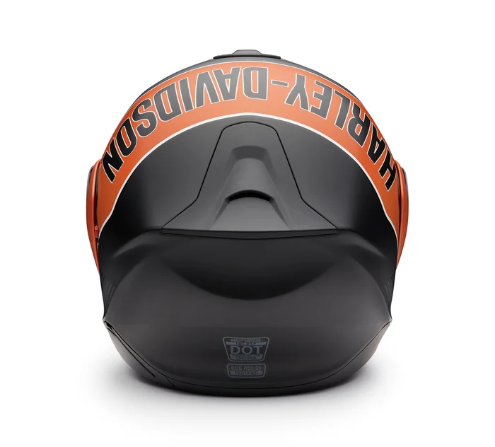 H-D Evo X17 Sunshield Modular Helmet - Matte - Harley Black & Vintage Orange - back