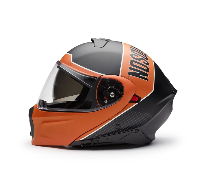H-D Evo X17 Sunshield Modular Helmet - Matte - Harley Black & Vintage Orange - left