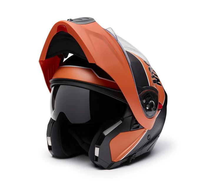 H-D Evo X17 Sunshield Modular Helmet - Matte - Harley Black & Vintage Orange - full view